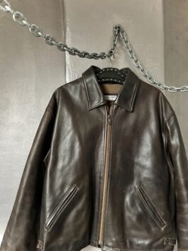 Vintage oversized real leather racing jacket brown