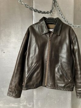 Vintage oversized real leather racing jacket brown