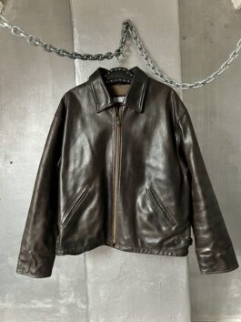 Vintage oversized real leather racing jacket brown