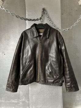 Vintage oversized real leather racing jacket brown