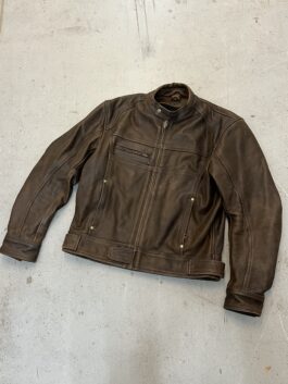 Vintage oversized real leather racing motor jacket washed brown