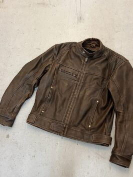 Vintage oversized real leather racing motor jacket washed brown