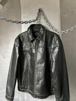 Vintage oversized real leather racing jacket washed dark brown