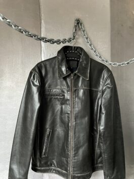 Vintage oversized real leather racing jacket washed dark brown