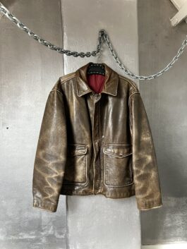 Vintage oversized real leather flying jacket washed brown