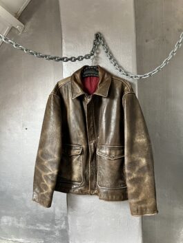 Vintage oversized real leather flying jacket washed brown