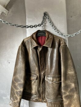 Vintage oversized real leather flying jacket washed brown