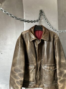 Vintage oversized real leather flying jacket washed brown