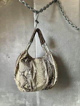 Vintage real leather shoulderbag with snakeskin beige