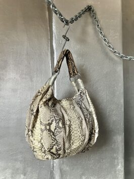 Vintage real leather shoulderbag with snakeskin beige