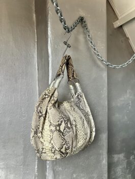 Vintage real leather shoulderbag with snakeskin beige