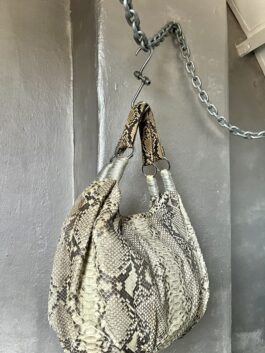 Vintage real leather shoulderbag with snakeskin beige