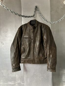 Vintage oversized real leather racing motor jacket washed brown