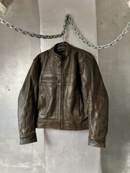 Vintage oversized real leather racing motor jacket washed brown