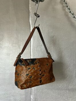 Vintage real leather handbag with cowhide brown black