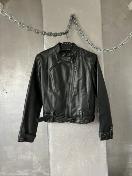 Vintage real leather motorcross racing jacket black