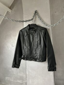 Vintage real leather motorcross racing jacket black