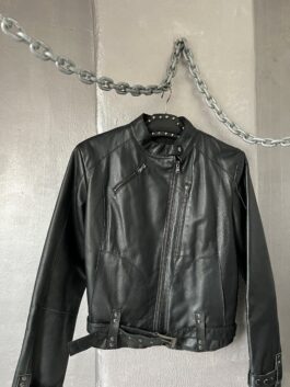 Vintage real leather motorcross racing jacket black