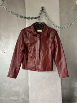 Vintage real leather racing jacket wine red