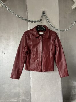 Vintage real leather racing jacket wine red