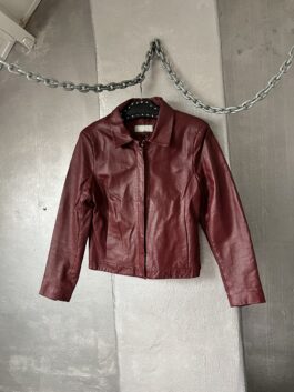 Vintage real leather racing jacket wine red