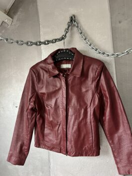 Vintage real leather racing jacket wine red