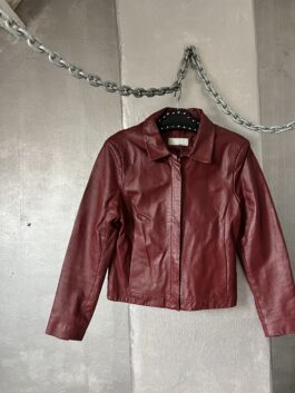 Vintage real leather racing jacket wine red