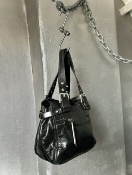 Vintage real leather small handbag with silver hardware black