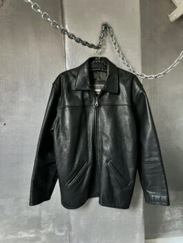 Vintage oversized real leather racing jacket black