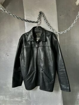 Vintage oversized real leather racing jacket black