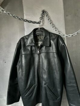 Vintage oversized real leather racing jacket black