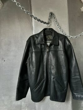 Vintage oversized real leather racing jacket black