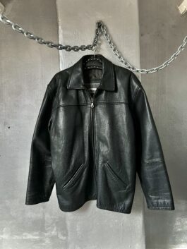 Vintage oversized real leather racing jacket black