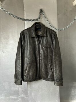 Vintage Chevignon oversized real leather racing jacket washed brown