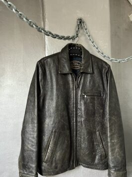 Vintage Chevignon oversized real leather racing jacket washed brown