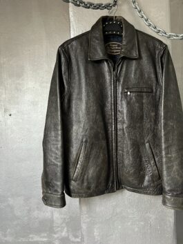 Vintage Chevignon oversized real leather racing jacket washed brown