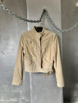 Vintage real leather suede motorcross jacket beige