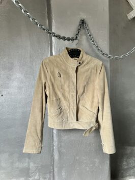 Vintage real leather suede motorcross jacket beige