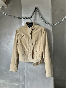 Vintage real leather suede motorcross jacket beige