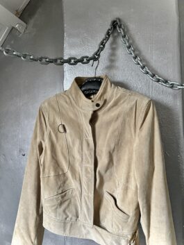 Vintage real leather suede motorcross jacket beige