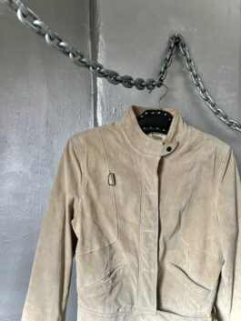 Vintage real leather suede motorcross jacket beige