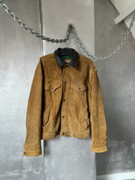 Vintage oversized real leather suede jacket brown