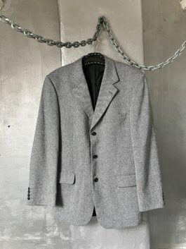 Vintage oversized wool cashmere blazer checkered black white