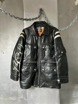 Vintage oversized real leather racing jacket black creme