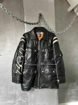 Vintage oversized real leather racing jacket black creme