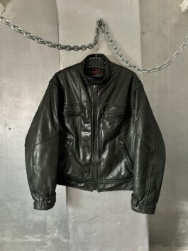 Vintage oversized real leather racing motor jacket black