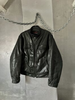 Vintage oversized real leather racing motor jacket black