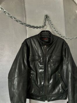 Vintage oversized real leather racing motor jacket black