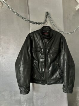 Vintage oversized real leather racing motor jacket black