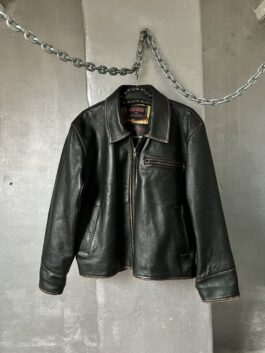 Vintage Bomb Boogie oversized real leather racing jacket washed dark brown